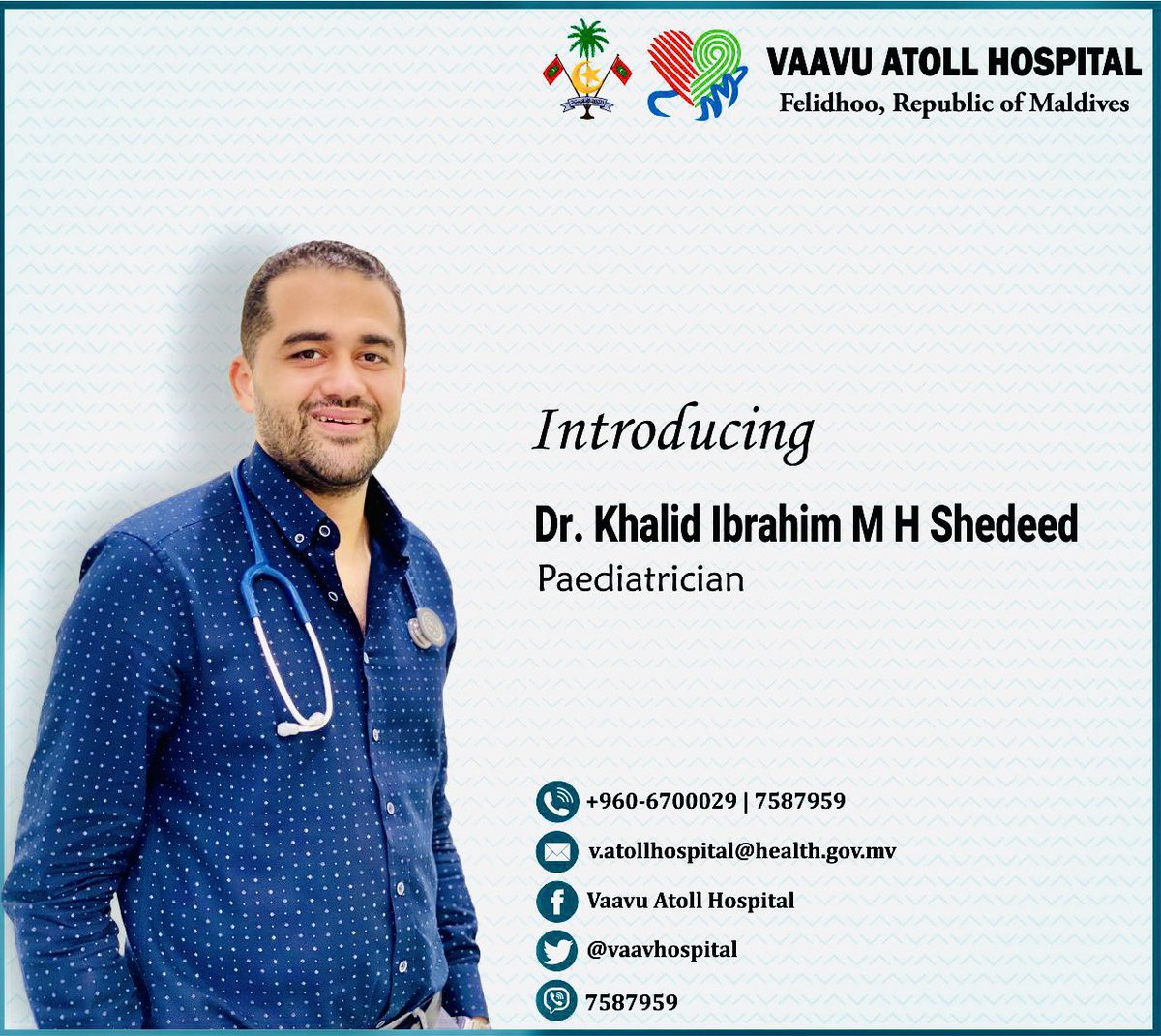 Our pediatric service has resume after a break. New pediatrician has joined 3 Apr 2022. <a href="/MoHmv/">Ministry of Health, Family and Welfare</a> <a href="/VaavCouncil/">Secretariat of Felidheatholhu Atoll Council</a>