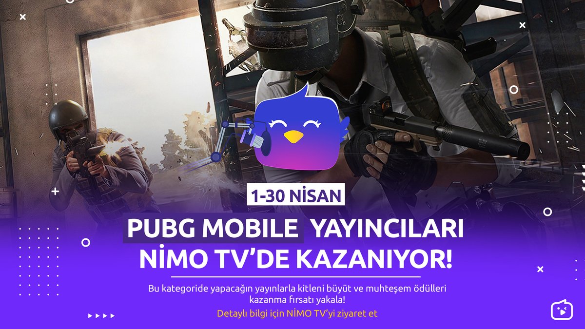NİMO TV'de açacağın PUBG MOBILE yayınları Nisan Ayı'nda büyük ödüllerle beraber geliyor!🎁 

Hemen yayınlara başla ve sıralamaya adını yazdır!🔥 
Paraşütleri görelim!🪂 

📌Detaylı bilgi için:
discord.gg/nimotvturkey

#NİMOTV #PUBGMobile
