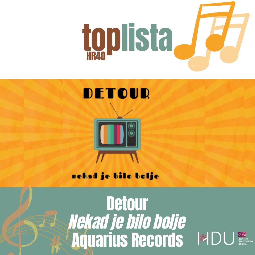 Detour je s pjesmom "Nekad je bilo bolje" (<a href="/AquaRec/">Aquarius Records</a>  ) osvojila najviši ulaz na HR Top 40 listi 🥳

Cijelu listu pregledaj 👉 top-lista.hr/www/

#music #musicchart #croatia #croatianmusic