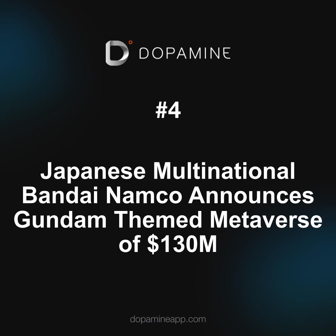 myDopamineApp's tweet photo. 🔥#Indonesia to Charge 0.1% Tax on Crypto Transactions & #Investments
🔥@dbsbank Postpones Plans to Offer #Crypto Services to Retail Clients
🔥#PrimeBlock Merges at $1.25B with 10X Capital Venture
🔥Japanese firm @BandaiNamcoUS Announces #Gundam Themed #Metaverse of $130M https://t.co/F9n83WgE9m