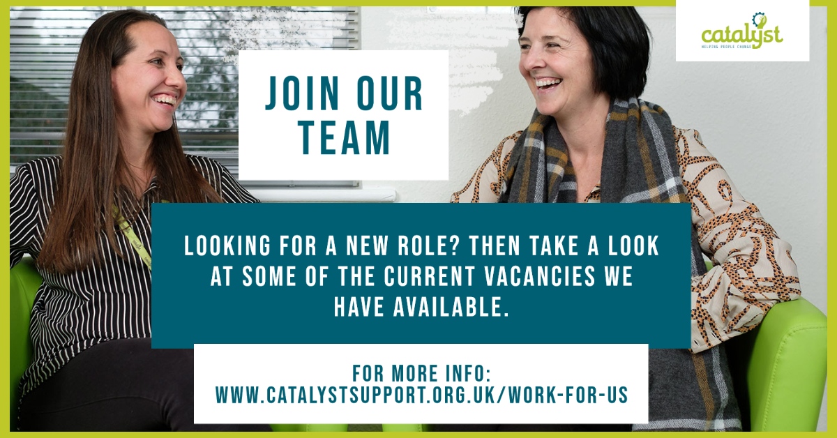 NEW and exciting roles available within our teams 🙌🏽

We have managerial, adminstration, mental health, drug, alcohol and specialist roles on offer. 

Check our website for all vacancies available catalystsupport.org.uk/work-for-us/

#surreycharity #recruitment #surreyjobs #charityjobs