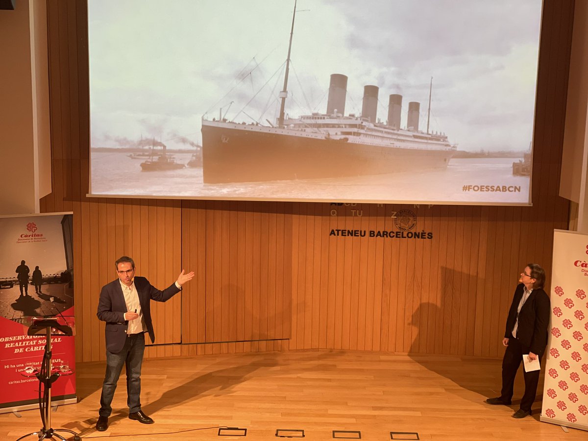 caritasbcn's tweet photo. “De la misma manera que en el Titanic, cuando llegó la #Covid_19, muchos ciudadanos tuvieron su bote salvavidas asegurado, pero muchos otros carecieron de él” @RFloresCaritas, secretari tècnic de @_FOESSA. #FOESSABCN https://t.co/s8OjCZiFvm
