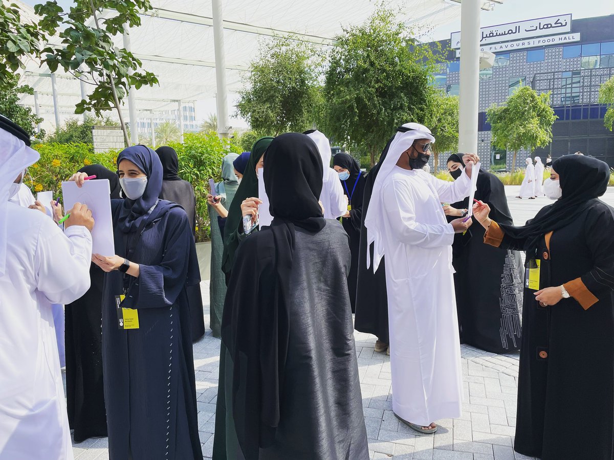 DTA_Dubai's tweet photo. As the curtain falls on #Expo2020, we cant help but share one of the many inspiring workshops we have facilitated during Expo's 6 month run. This photo was taken at the "Design thinking, a Frame Work for Innovation” Workshop for members of @EHSUAE during UAE Innovation month 2022 https://t.co/hPqYaQFdIT