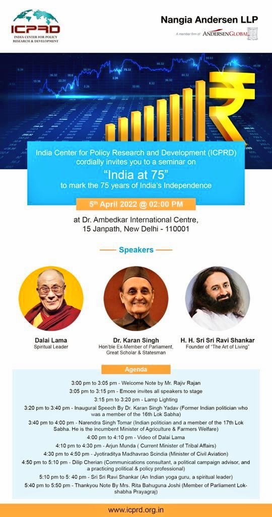 OfficeOfGurudev's tweet photo. India at 75 : Challenges and Prospects for Indian Agriculture

Gurudev @SriSri Ravi Shankar ji to address the seminar organized BY India Centre for Policy Research ICPRD on 5th April at Delhi.

@icprdindia

#EventAlert #AzadiKaAmritMahotsav https://t.co/AHsQckJ89H