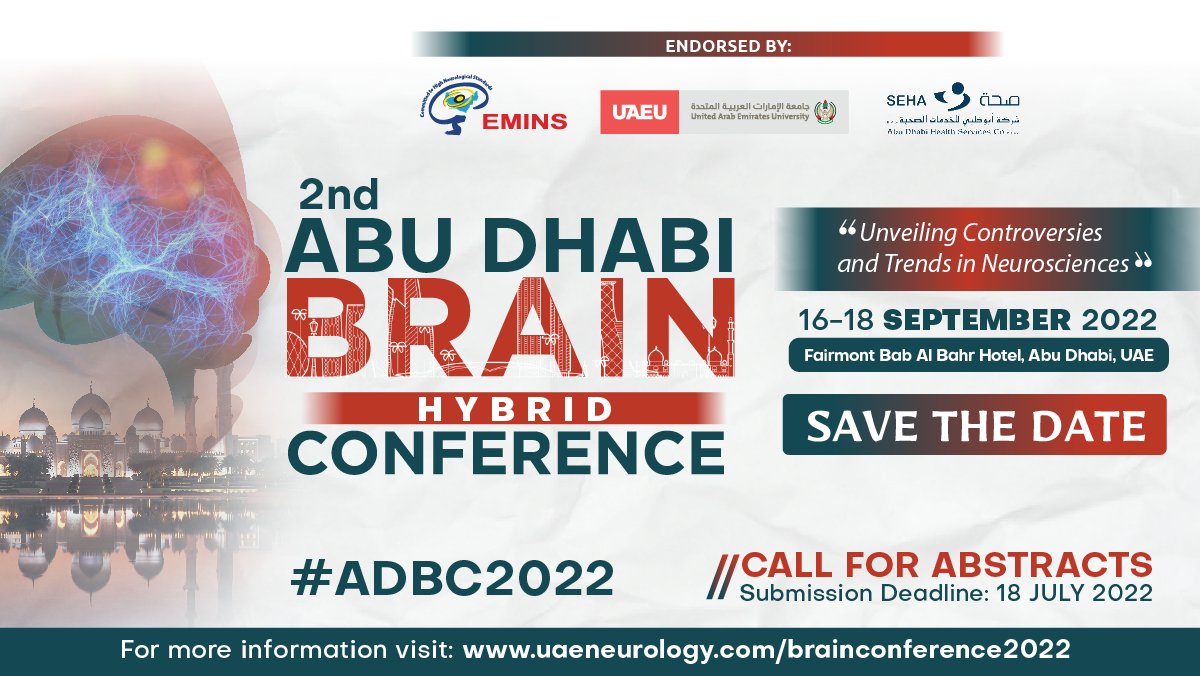 MCO_UAE's tweet photo. 📢A chance to share your ideas & latest research!
👉Submission of abstracts for the 2nd Abu Dhabi Brain Hybrid Conference is now open until 18 July 2022🗓️
🖱️Submit your abstract here 🔗https://t.co/ZJOIH4nc4W
or register now 🔗https://t.co/MCYQScQoNZ
#mcoconferences #ADBC2022 https://t.co/7iypCEkbtI