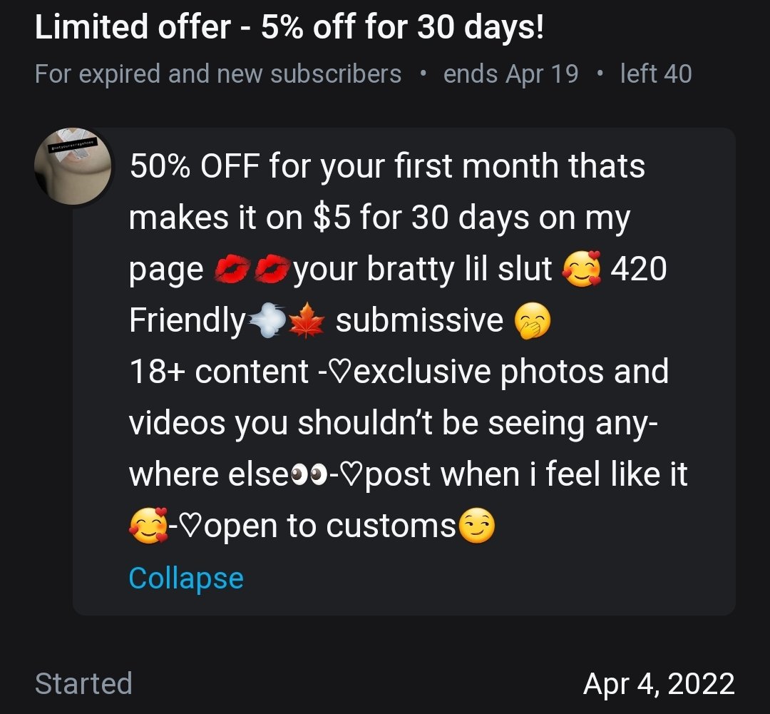 Avaa_baby188's tweet photo. 50% OFF for your first month thats makes it on $5 for 30 days on my page 💋💋your bratty lil slut 🥰 420 Friendly💨🍁 submissive 🤭
18+ content -♡exclusive photos and videos you shouldn’t be seeing anywhere else👀-♡post when i feel like it🥰-♡open to customs https://t.co/O8yNJ8P669