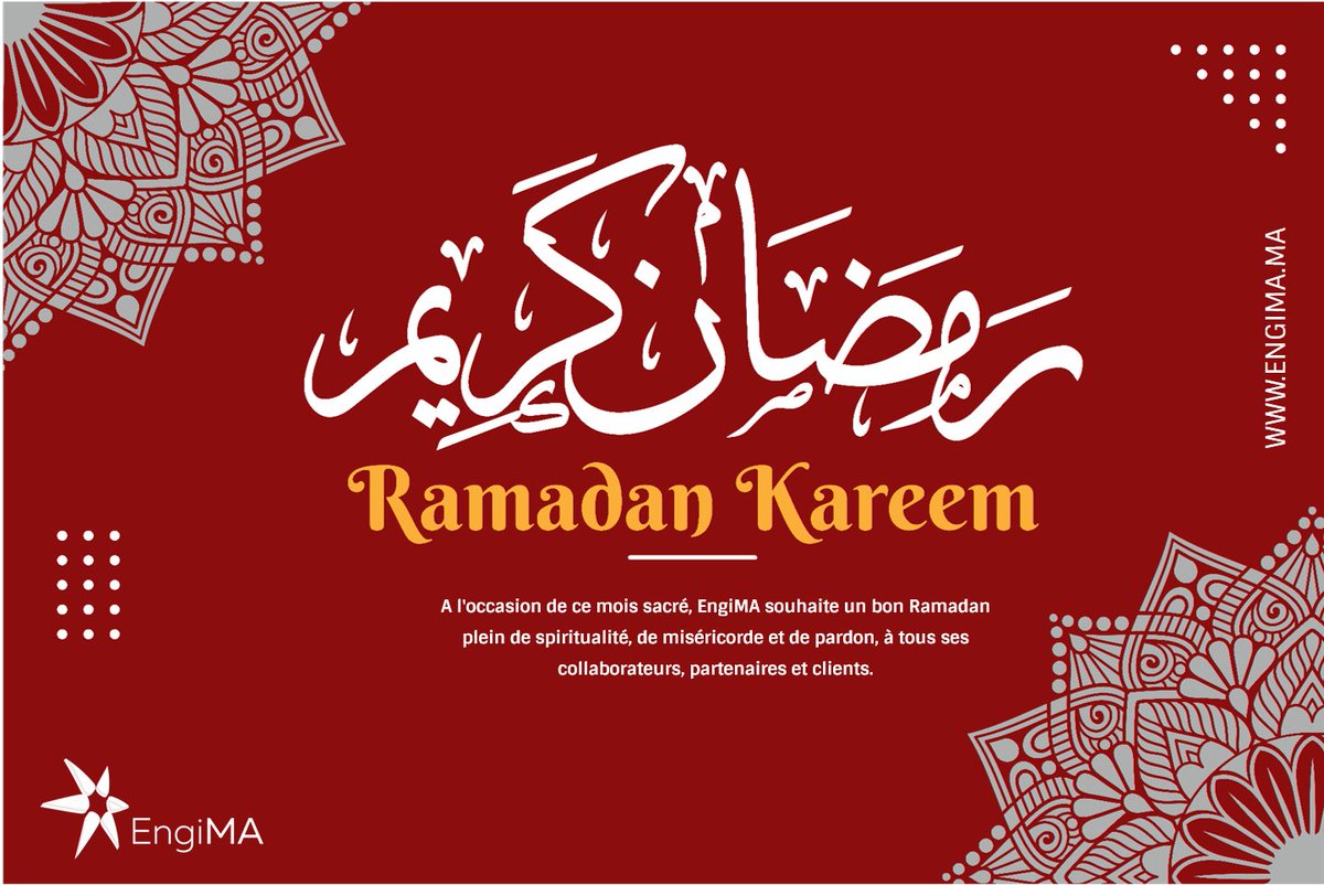 EngimaMorocco's tweet photo. 🌙 @EngimaMorocco  vous souhaite un excellent #Ramadan, à vous ainsi qu'à tous vos proches !

 #EngiMA #ramadan #ramadanmubarak #Maroc 
#رمضان_مبارك #رمضان_كريم https://t.co/PqI2zDdSTy
