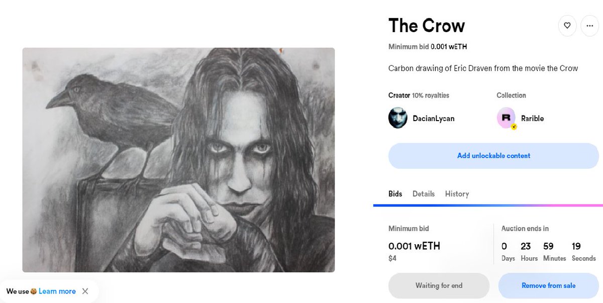 DacianLycan's tweet photo. Live auction of The Crow-Carbon painting
https://t.co/qSJXzrj4CM
#NFTs #nftart #NFTCommunity #NFTProject #cryptoart #Metaverse #digitalasset #NFTcollectables #rarible #NFTauction https://t.co/umIDi3Y8NP