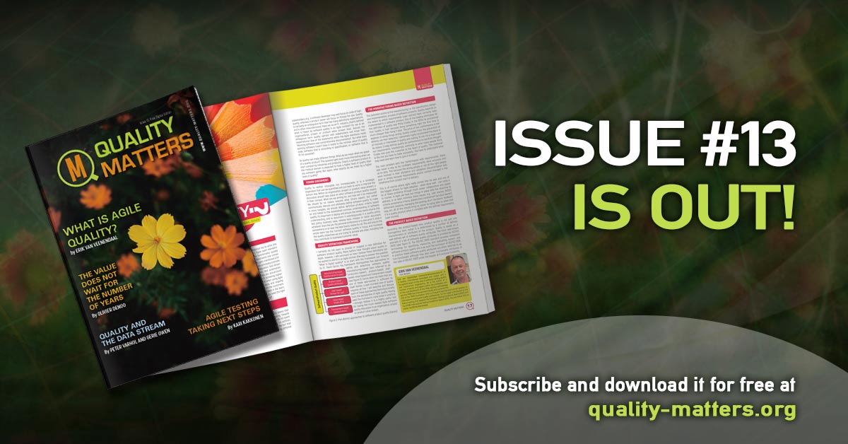 We are starting spring with our new fresh edition of Quality Matters! Issue 13 of the magazine is now out – don’t miss our selection of software testing articles and read them here, after a free registration: quality-matters.org/index.php?page…
