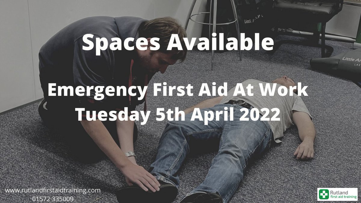 Spaces available on tomorrows (Tuesday 5th April) REGULATED Emergency First Aid At Work course. 
A highly practical and fun course providing you with the confidence to be able to assist your work colleagues in a medical emergency.
Book now: 👉 bit.ly/3nqCBJL