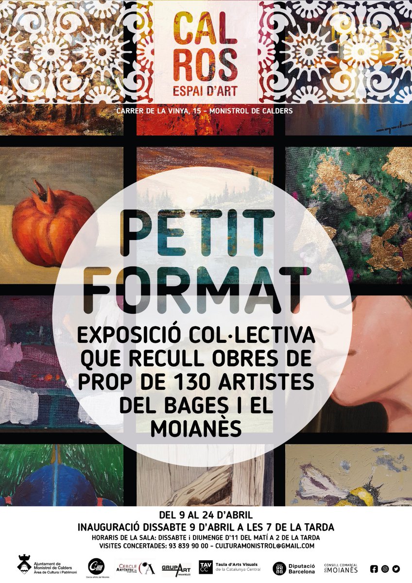 EspaiCal's tweet photo. 💥EXPOSICIO PETIT FORMAT 2021

Del 9 al 24 d'Abril
Inauguració: dissabte 9 d'Abril a les 19h

El Petit Format és ja un referent i tradició pel Cercle Artístic de Manresa.

👇🏽Segueix fil https://t.co/AeFlRneMTr