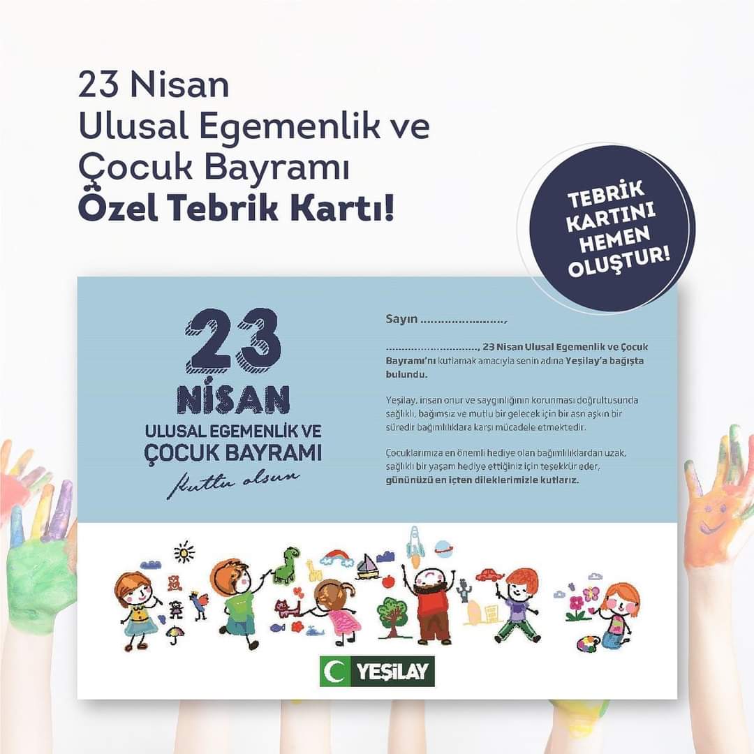 yesilay07's tweet photo. Çocuklarımıza bu özel günde YeşilayTebrikKartıyla anlamlı bir hediye verebilir,İyiVeSağlıklıNesiller için verdiğimiz BağımlılıklaMücadelemize destek olabilirsiniz. 💚
📌SertifikaOluşturmakİçin; https://t.co/aNug0T3i5R 
#Yeşilay #23Nisan #TebrikKartı #Hediye @1920yesilay https://t.co/JrnmDkVZQN