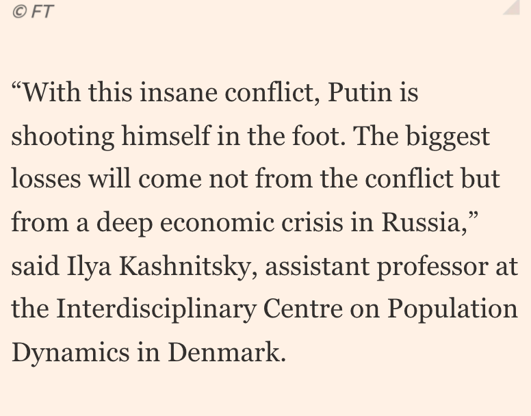 ikashnitsky's tweet photo. Russia was already in a deep systematic demographic crisis, deepened by c19; the war sharpens it, and the unfolding economic catastrophe is bound to have it's massive toll too

A thorough overview piece by @federicacocco and @polinaivanovva in @FT. 
🔗https://t.co/hT82UARsTH https://t.co/5oa6glfmqt