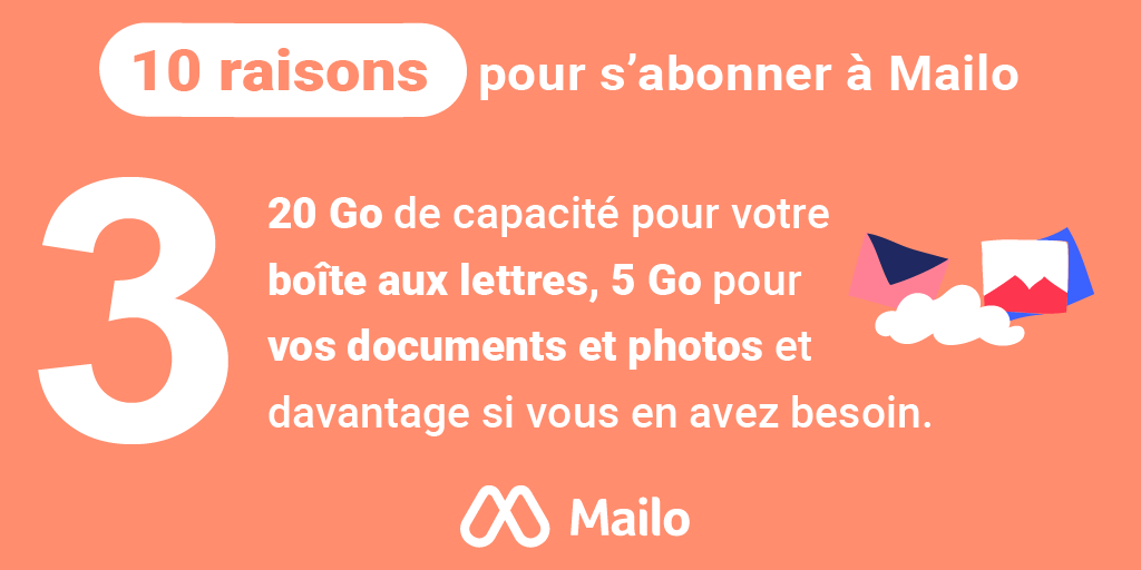 HelloMailo's tweet photo. 10 bonnes raisons de choisir #Mailo Premium pour 1€ par mois... #RAISON3
#souverainetenumerique #cloud https://t.co/JqNbgHB4vU