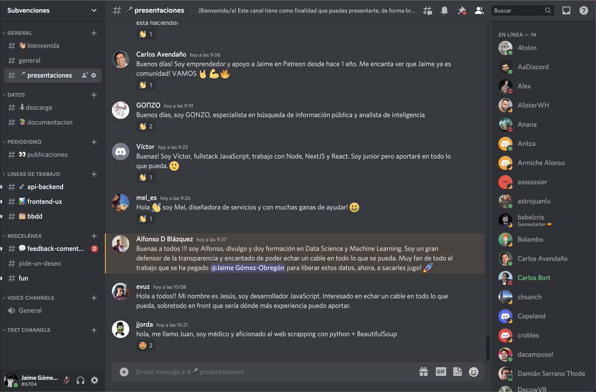 JaimeObregon's tweet photo. Ya 660 personas organizándonos para trabajar los #datos y explorar las subvenciones públicas: técnicos, diseñadores, analistas, abogados, periodistas…

El reto: hacer un control ciudadano de la actuación de nuestros gestores públicos. 🙂

👉 https://t.co/5L3U0B0eHs https://t.co/WHE2ftfUPZ