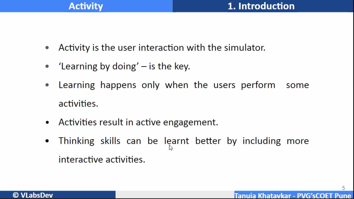 Learning by doing is the key ! that's the motto of VLabsDev.  Tanuja Khatavkar on drafting the pedagogy for Virtual Labs. 

#learning #pedagogy #Edtech #virtuallabs