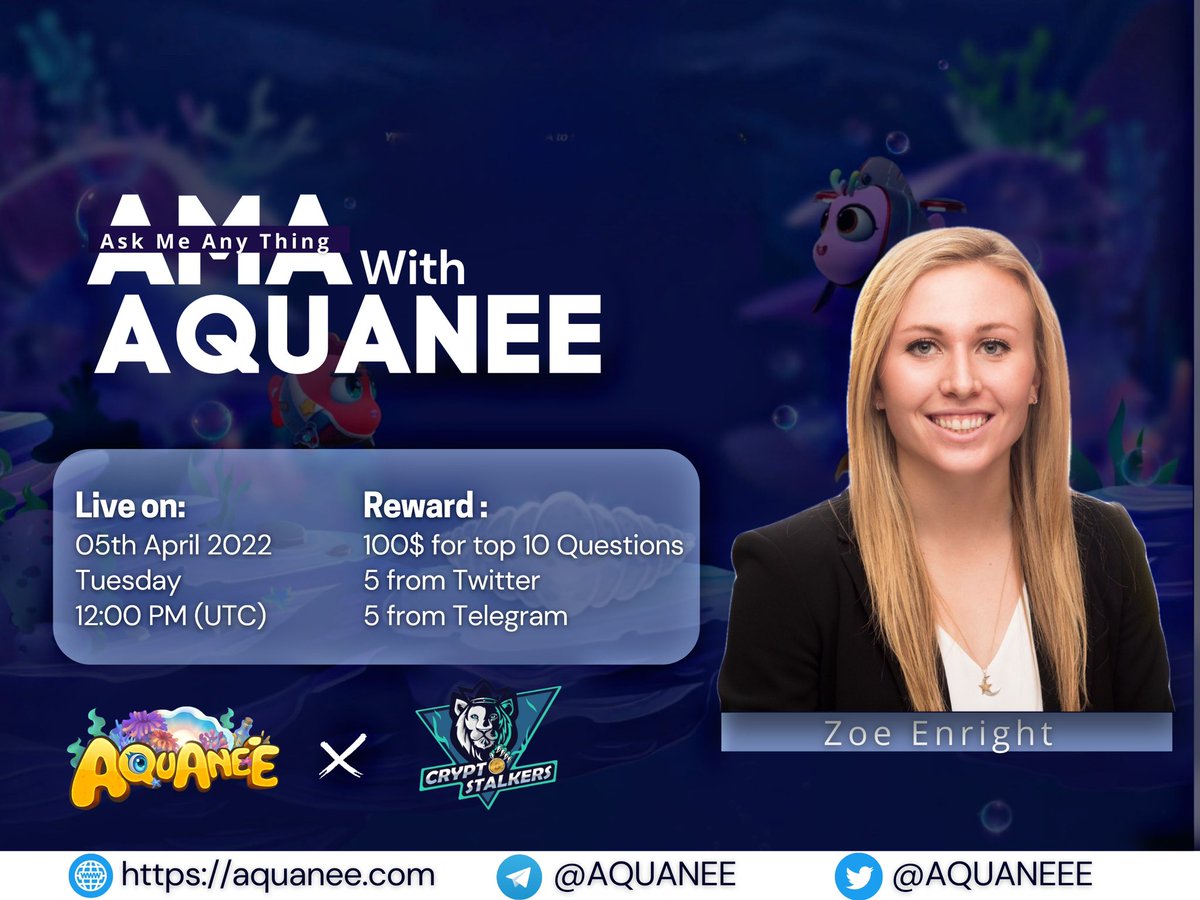 Zain_Onchain's tweet photo. 📢 We're thrilled to announce our next #AMA with @aquanee on 5th April at 12:00 PM UTC

💰 Reward Pool: 100$
📍 Venue: https://t.co/i30P1fXECm
〽️ Rules:
✅ Follow @StalkersCrypto &amp; @aquanee 
✅ Like &amp; Retweet
✅ Comment Questions &amp; Tag 3 Friends with BEP20 address https://t.co/to7yTRnBsf