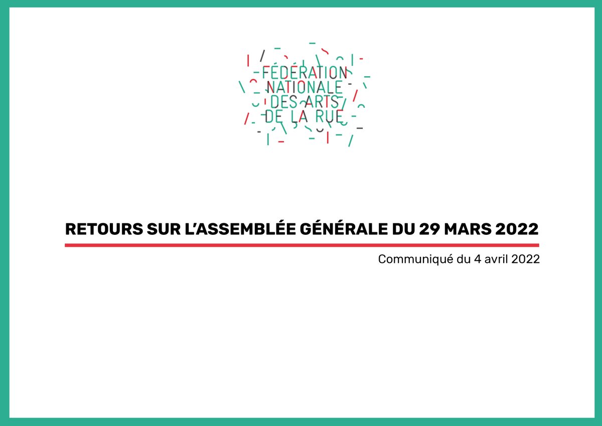 Retours sur l'Assemblée Générale du 29 mars 2022 📬
#federationnationaledesartsdelarue #artsdelarue #fnar #assembleegenerale
federationartsdelarue.org/ressources/ret…