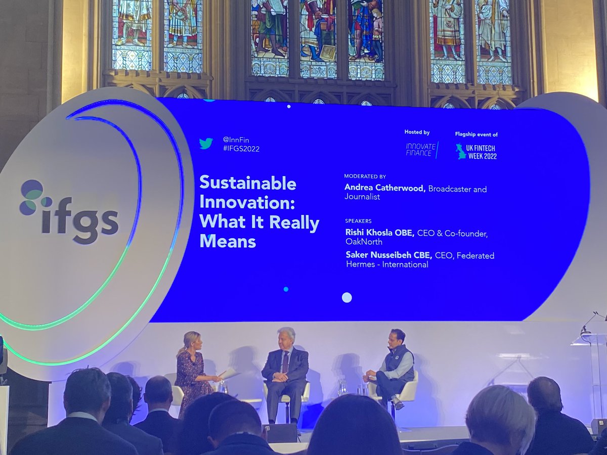 Our co-founder and CEO, @rishi_khosla, on stage at #IFGS2022 @InnFin discussing #sustainable #innovation with Saker Nusseibeh, CEO of @FederatedHermes Great to be back in person! 👍