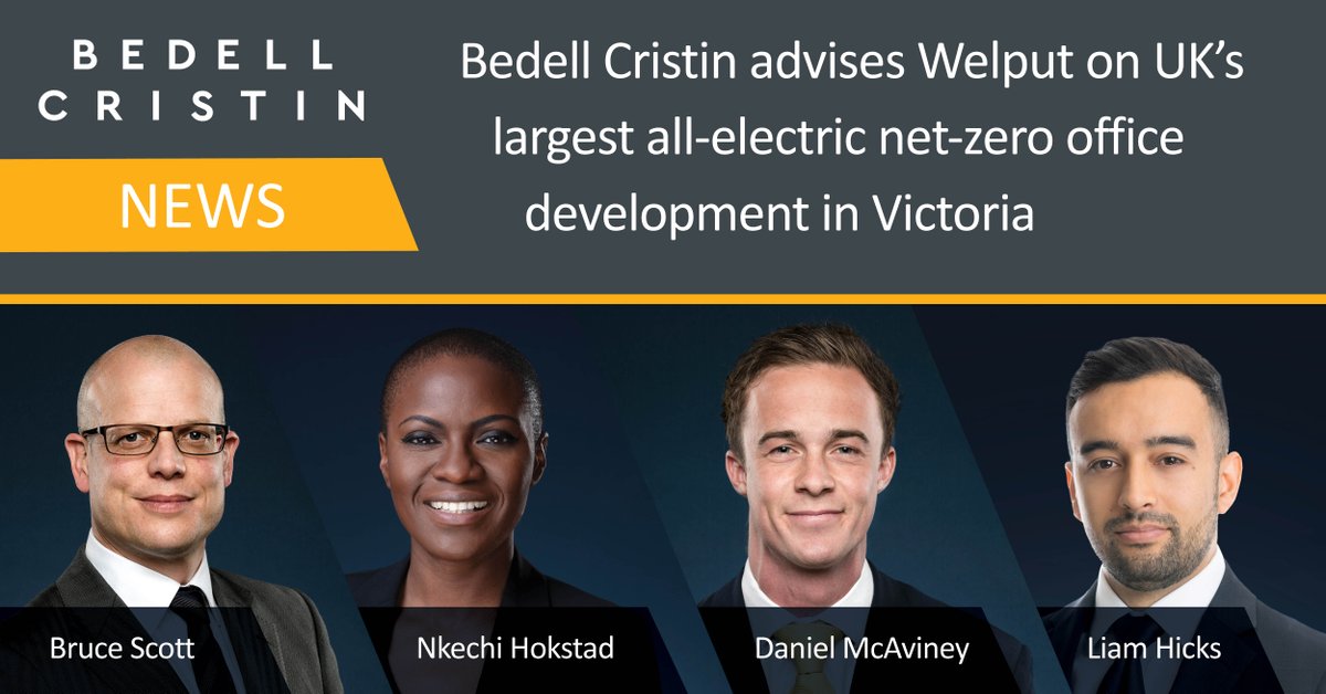 Bedell Cristin’s #London team, have advised @Welput on the UK’s largest all-electric net-zero office development in Victoria.

Read here: ecs.page.link/3aqCQ 

#lawfirm #lawyerlife #offshorelaw #realestate #commercialproperty #propertydevelopment <a href="/BentallGreenOak/">BentallGreenOak</a>