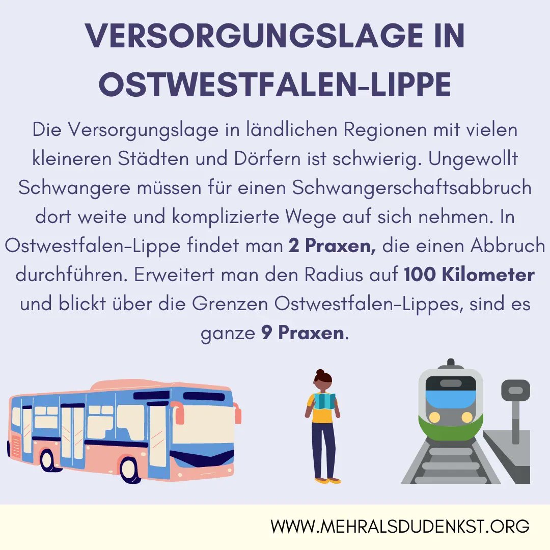 mehr_weniger's tweet photo. #AbortionIsHealthcare Die Versorgungslage in kleineren Städten, z.B. in #OWL ist für Betroffene unzumutbar: Weite, komplizierte Wege sind Betroffenen  nach einem #Abbruch aus zeitlichen, finanziellen und organisatorischen Gründen nicht zumutbar.  #prochoice #wegmit219 #sab https://t.co/oTfK1avicz