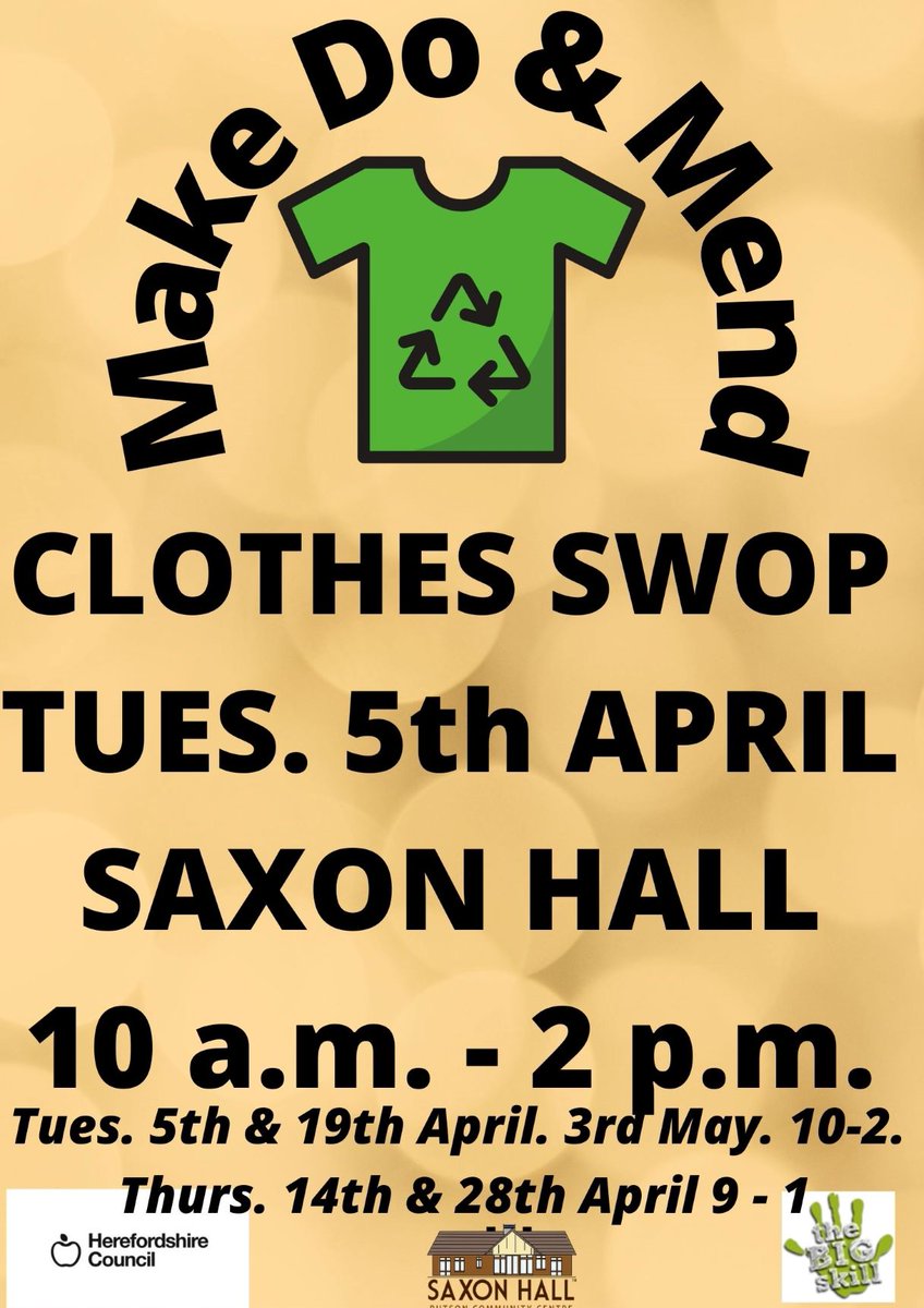 Tue, 05 Apr  |  Hereford 10 - 2
Make Do &amp; Mend and Clothes Swop at Saxon Hall