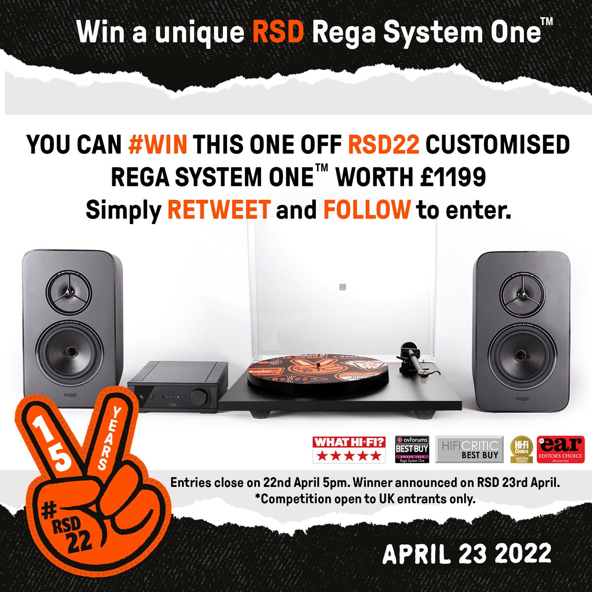 Rega Research Ltd. (@regaresearch) on Twitter photo RETWEET & FOLLOW to #WIN. To celebrate the 15th anniversary of <a href="/RSDUK/">Record Store Day UK</a> we are giving away one of our multi award winning Rega System One audio packages worth £1199. This unique prize includes one of the limited-edition #RSD22 turntables! #REGA #RSD22 #vinyl #turntable #rega🤞 RETWEET & FOLLOW to #WIN. To celebrate the 15th anniversary of <a href="/RSDUK/">Record Store Day UK</a> we are giving away one of our multi award winning Rega System One audio packages worth £1199. This unique prize includes one of the limited-edition #RSD22 turntables! #REGA #RSD22 #vinyl #turntable #rega🤞