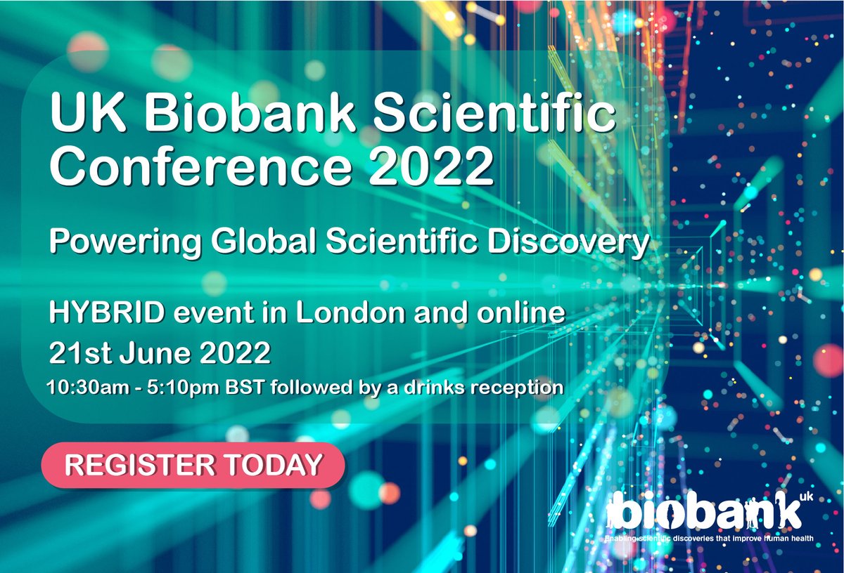 REGISTRATION IS OPEN! #UKBiobank Scientific Conference LONDON 21 June 2022. Join us to find out about novel & exciting research into ageing, environmental exposures, and genetics, plus how we can empower greater global access & collaboration #UKBSC22 bit.ly/3ILWoec