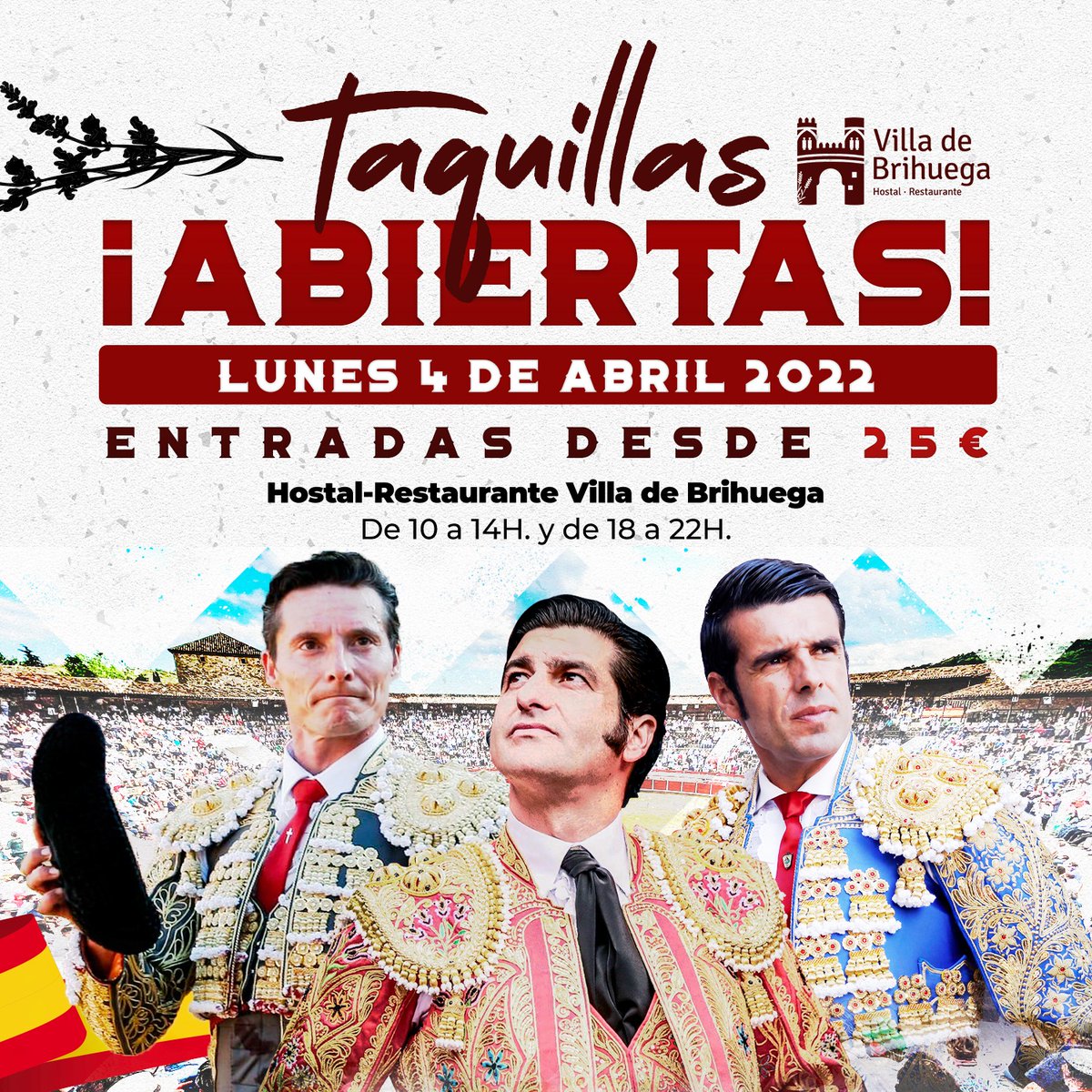 👏👏 ¡𝗧𝗔𝗤𝗨𝗜𝗟𝗟𝗔𝗦 𝗔𝗕𝗜𝗘𝗥𝗧𝗔𝗦!

Ya puedes comprar tus entradas para la 𝘁𝗿𝗮𝗱𝗶𝗰𝗶𝗼𝗻𝗮𝗹 𝗰𝗼𝗿𝗿𝗶𝗱𝗮 𝗱𝗲 𝗽𝗿𝗶𝗺𝗮𝘃𝗲𝗿𝗮 del 23 de abril en el 𝗛𝗼𝘀𝘁𝗮𝗹 - 𝗥𝗲𝘀𝘁𝗮𝘂𝗿𝗮𝗻𝘁𝗲 𝗩𝗶𝗹𝗹𝗮 𝗱𝗲 𝗕𝗿𝗶𝗵𝘂𝗲𝗴𝗮 

⏰ De 10-14h y 18-22h.