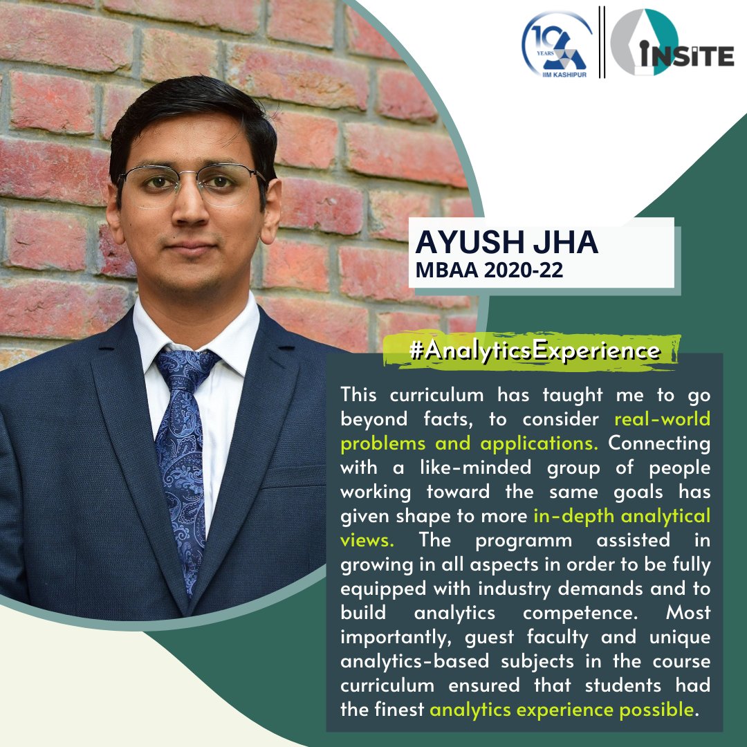 IIMKsp's tweet photo. Hear out 𝐀𝐲𝐮𝐬𝐡 𝐉𝐡𝐚 from the 𝐌𝐁𝐀𝐀 𝟐𝟎𝟐𝟎-𝟐𝟐 batch sharing his key takeaways from the program.
#IIMKashipur #IIMKsp #MBAAnalytics #IIMInTheNorth #Analytics #10YearsOfIIMKashipur #businessanalytics #mbaanalytics https://t.co/M26tVGJ4g8