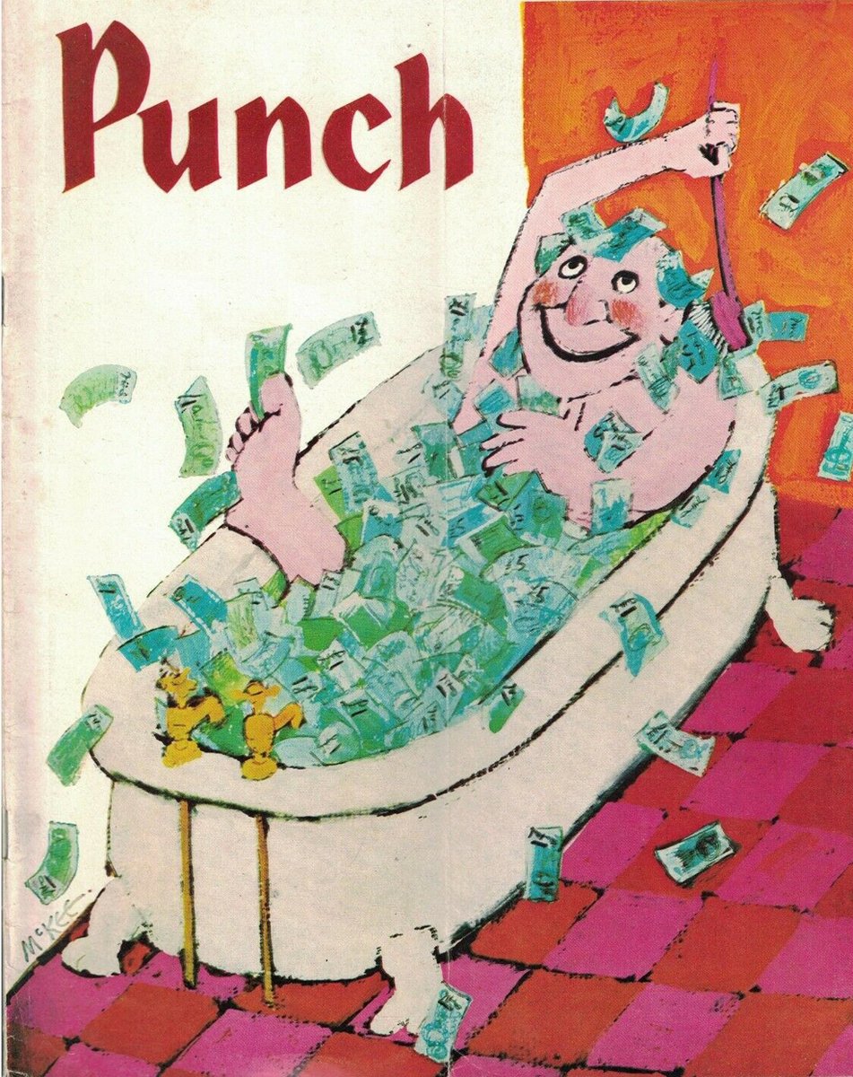 PunchBooks's tweet photo. Today's PUNCH colour cover. We could do with some of that at the moment. David McKee 1969 #money #baths #finance #financial #bathi ng #illustration #design https://t.co/5qQzNs0B7R