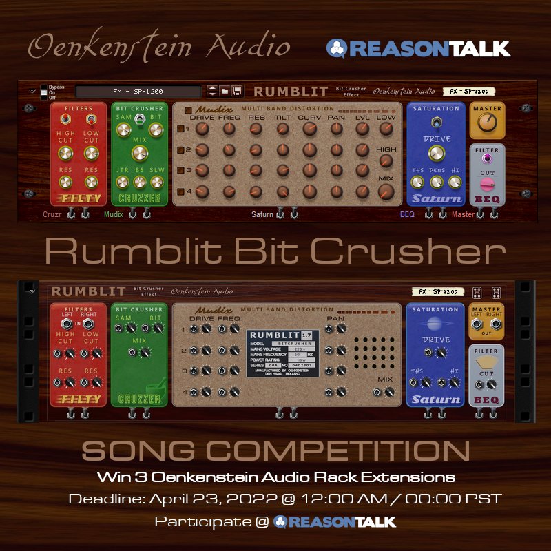 Oenkenstein's tweet photo. Join the Rumblit Bit Crusher Competition at #Reasontalk and win 3 Oenkenstein Audio Rack Extensions.
https://t.co/kLqaYb53Ho
#Reason12 #rackextension #reasonstudios https://t.co/L5gC7A8PaY
