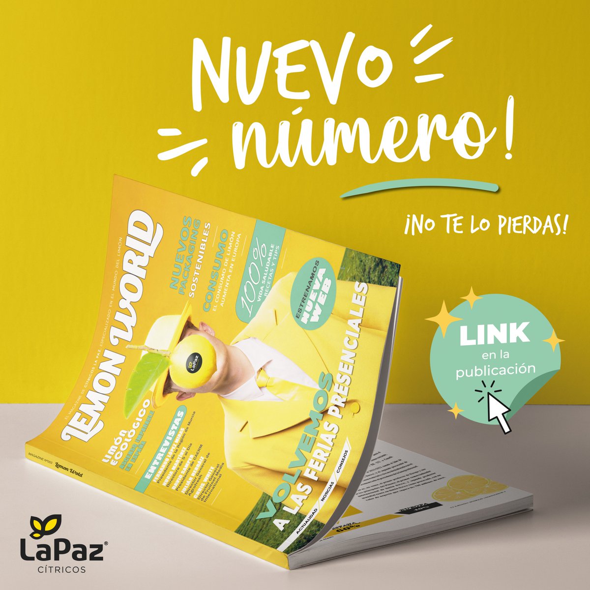 lapazfresh's tweet photo. ¡Ya está aquí el nuevo número de nuestra revista #LemonWorld!🍋En ella encontrarás noticias del sector, entrevistas a personalidades influyentes, recetas, y todas las novedades de #CítricosLaPaz😉📰‼️¡No te lo pierdas! 👉 https://t.co/xvFLWvTcYl
#Magazine #revista #Limón #Pomelo https://t.co/qmO39zjzyG