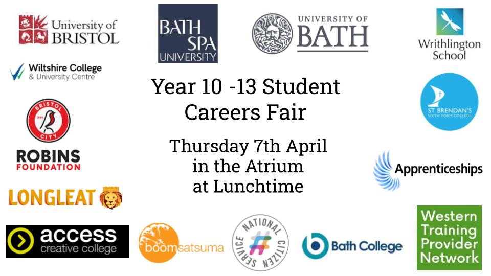 #MondayMotivation 👏This Thursday there will be a fantastic careers fair for our Writhlington Campus Students and the wider <a href="/WrithlingtonSch/">Writhlington</a> 
#CareersFair #SixthForm #YourFuture