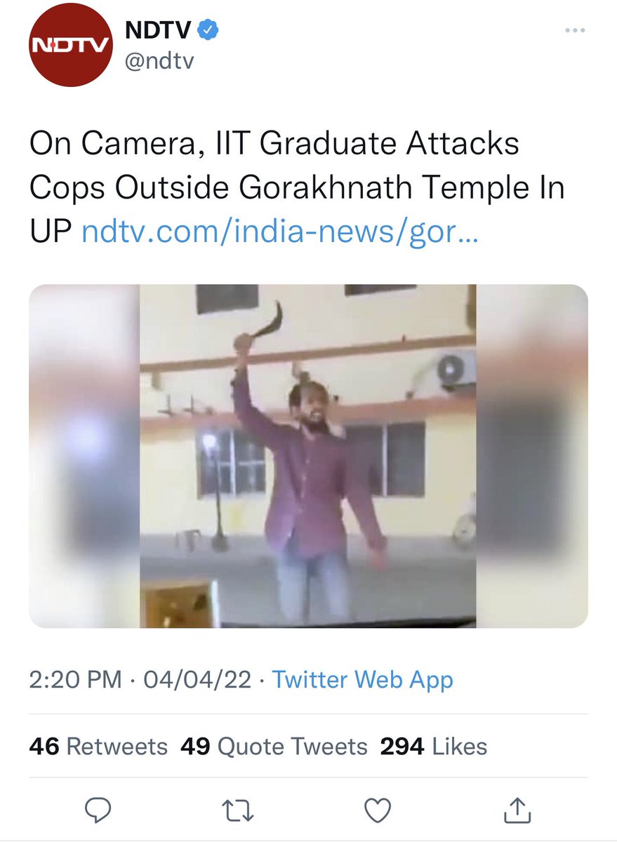 ShefVaidya's tweet photo. IIT graduate whose name is Muhammad Murtaza and who shouted Ola Hu Ubar as he attacked the cops - forgot to mention that little bit @ndtv? https://t.co/D0CDzcUqFE