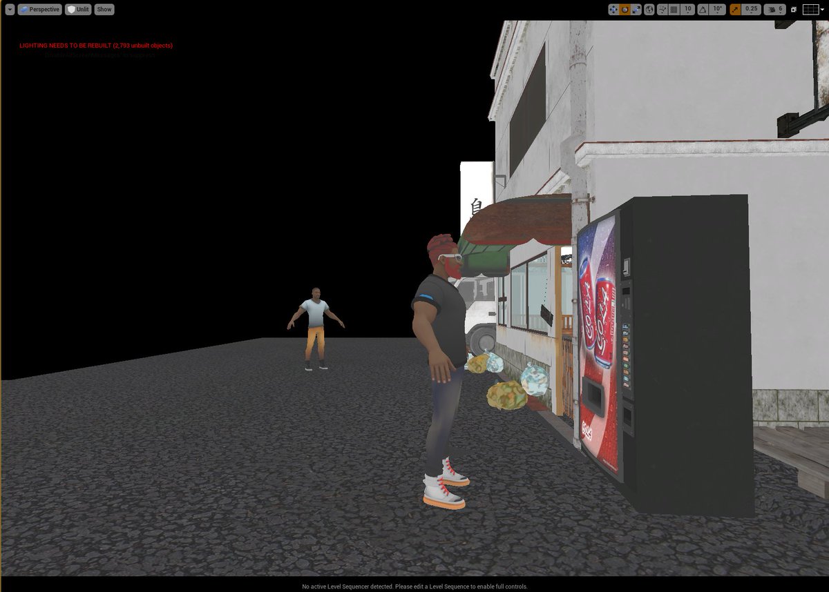 Weve been playing with some ideas for the ramen shop to go into the metaverse. As we are going to be building in Victoria VR and AnimeMetaverse Unreal Engine is da wae. Scaling is important so I through some characters in to get an idea on scale and I think its coming along well.