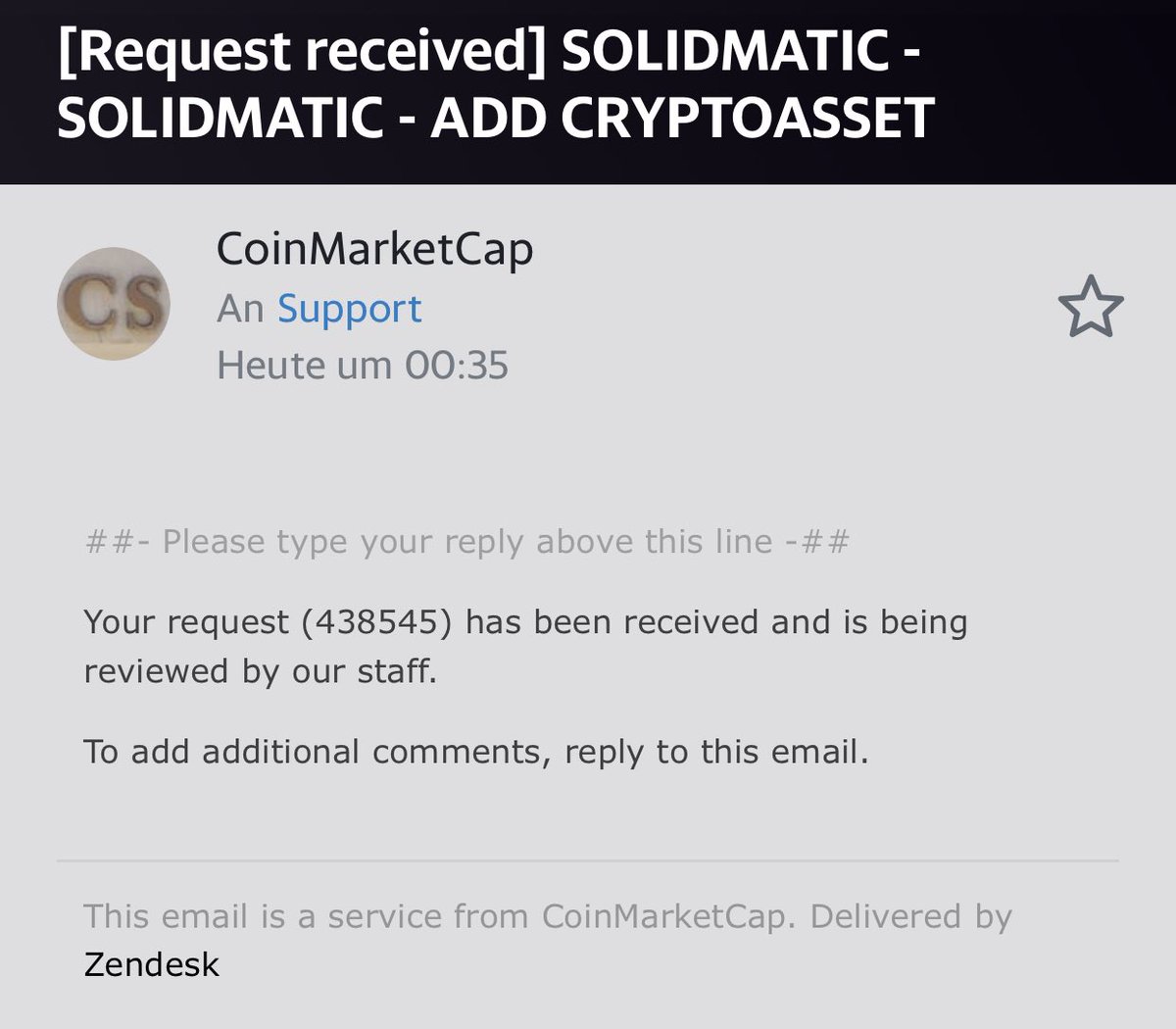 kryptoworldnews's tweet photo. SOLIDMATIC team has applied for CoinMarketCap listing under 438545 ticket number.

#SOLIDMATIC   $SOLIDMATIC

https://t.co/xkRuWlSY61

https://t.co/DhdDHA0XzT (official chat)
https://t.co/g1x0gQLbLT (dev)

@CoinMarketCap
 🔥 https://t.co/2cbqYriuIM