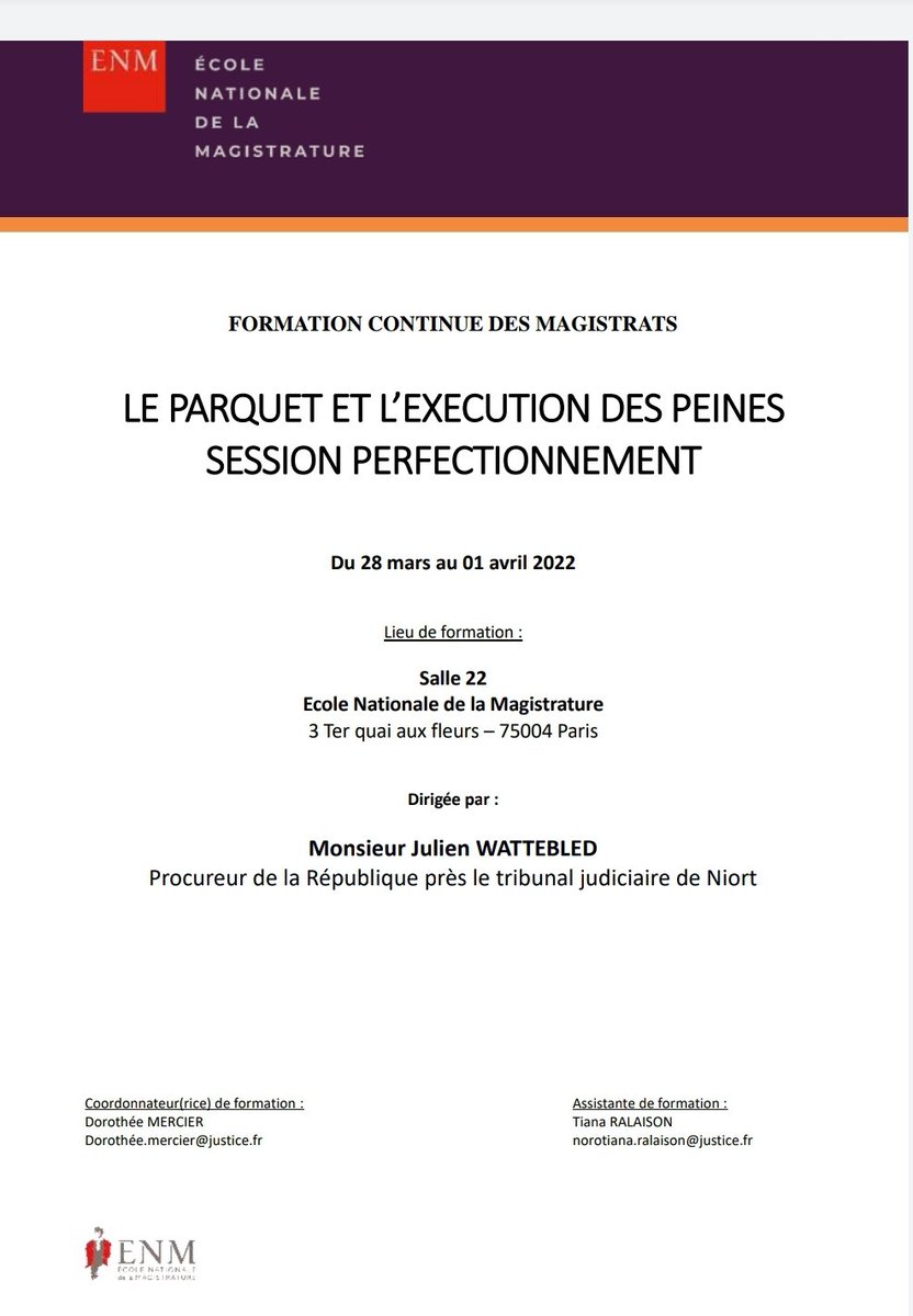 procStBrieuc's tweet photo. Encore 1 très belle semaine à @ENM_France Paris pour la formation continue de 27 magistrats du parquet exécution des peines. 1 actualité riche pour cette matière très technique, 1 groupe très motivé et des intervenants de grande qualité ! #enm #parquet #peines https://t.co/dvJy8pYhU6