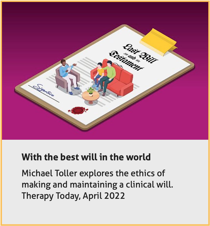 Excited to see this article about why Clinical Wills matter in this months Therapy Today. Thanks <a href="/BACP/">BACP</a>,  @SallyBTherapy and <a href="/RoslynByfield/">RoslynByfield</a>. BACP members click here to read: bacp.co.uk/bacp-journals/…