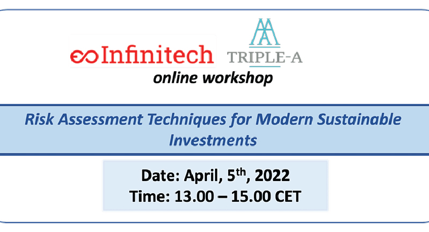 H2020_AAA's tweet photo. @H2020_AAA and @Infinitech_EU  are organising the “Risk Assessment Techniques for Modern Sustainable Investments” online workshop.  
Read More and subscribe here:
https://t.co/BLyLHt9ndG
#risk_assesment #sustainability #energy_efficiency #h2020 #workshop https://t.co/HVOiFGl3Gq