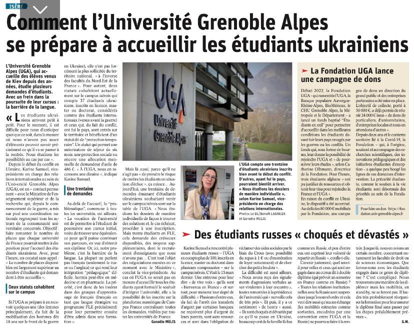 [On en parle dans la presse locale] #DL 
Informations et dons - Fonds Étudiants en Exil : don.fondation-uga.fr/fonds_etudiant…