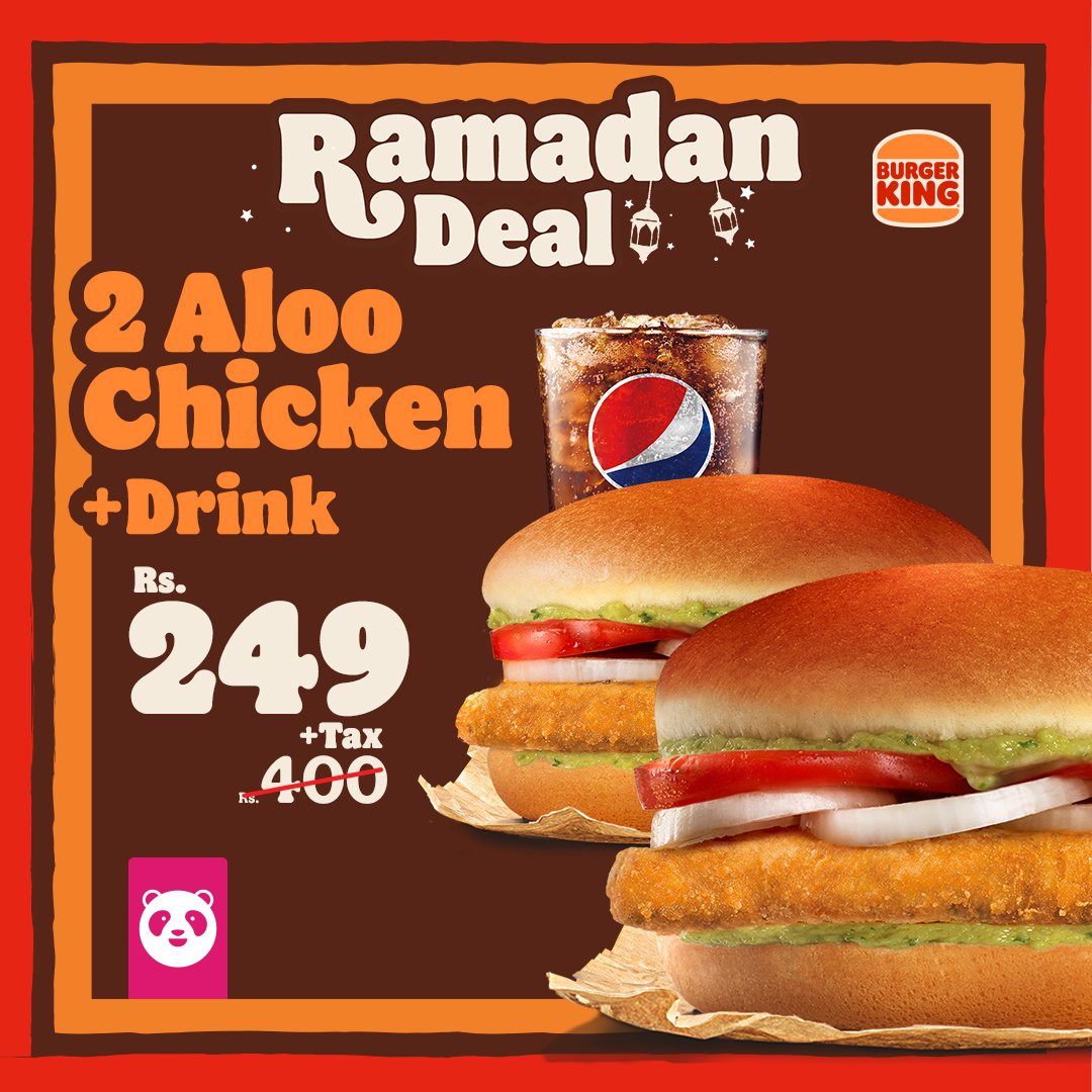 BurgerKingPak's tweet photo. Get a well- deserved break  from cooking and Enjoy Burger King Ramadan Deal offers starting from Rs.199 

Order on 021-111-11-25-25  or visit nearest outlet.

#burgerkingpakistan #burgerking #beyourway #foodpanda https://t.co/KTsYMR63ri