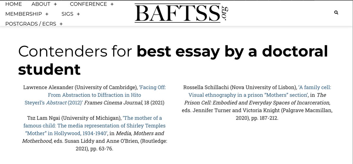 Congratulations to <a href="/LawrenceA92/">Lawrence Alexander</a> for his article in <a href="/FramesJournal/">Frames Cinema Journal</a> being shortlisted for the "Best Essay by a doctoral student" award by <a href="/baftss/">BAFTSS</a>!
