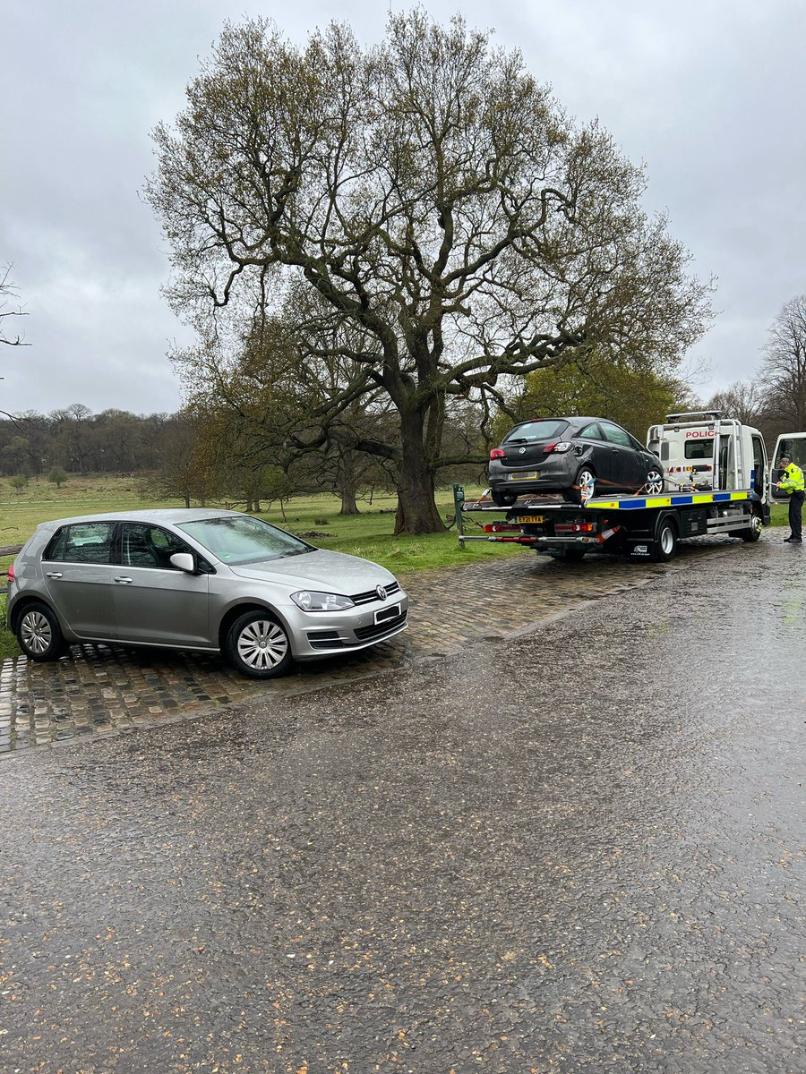MPSRoyal_Parks's tweet photo. The driver of this VW Golf was clocked doing 38mph in #RichmondPark this morning. @MPSRoyal_Parks decided to find out what the rush was, turned out he was late for work. Further enquiries revealed he was a provisional licence holder with no insurance! #Seized #GetTheBus #Reported https://t.co/zGTXuyO2lR
