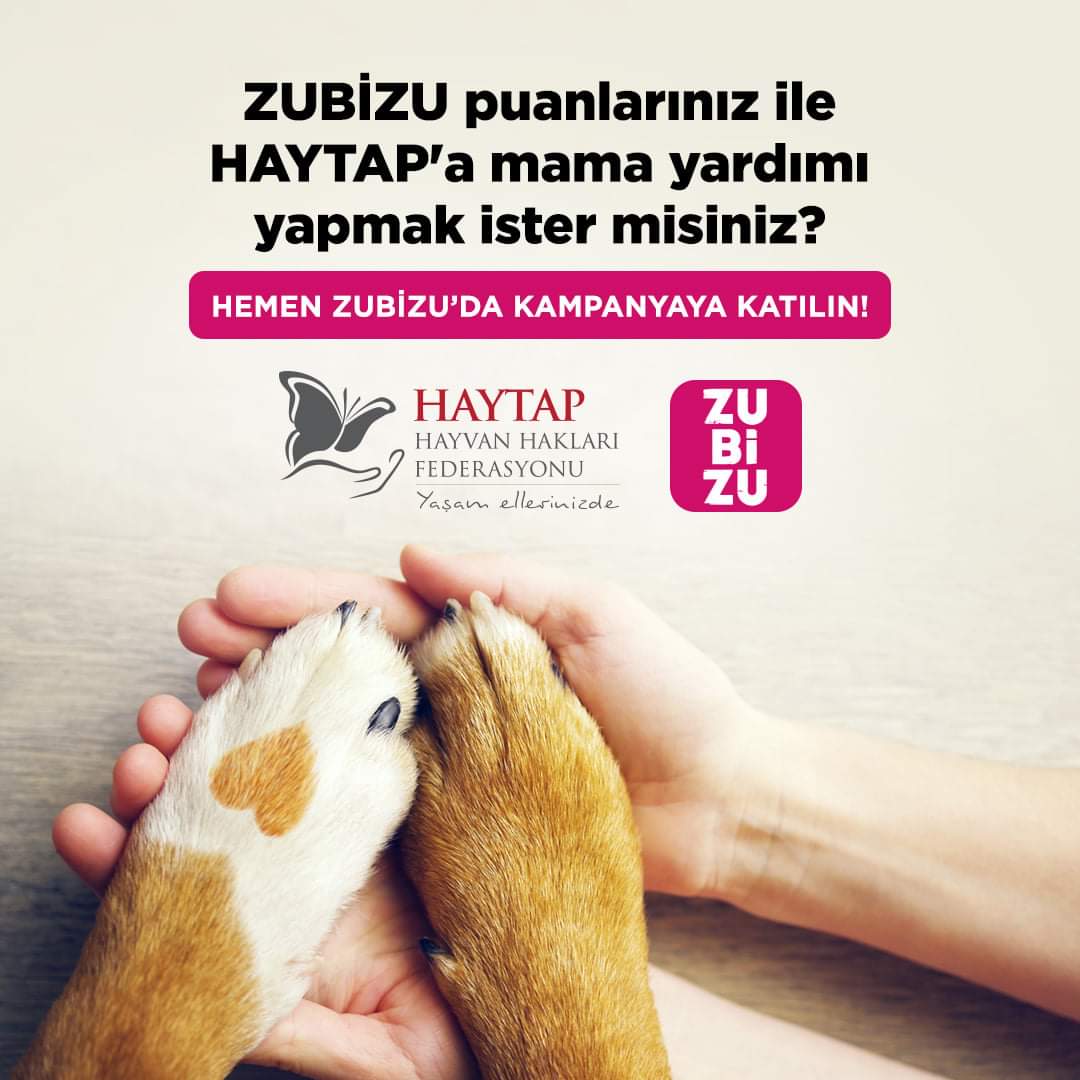 ZUBİZU'nun HAYTAP iş birliğiyle düzenlediği sokak hayvanlarına mama yardımı kampanyası başladı. Siz de ZUBİZU ödül puanlarınızı mamaya dönüştürerek can dostlarımıza yardım etmek için hemen ZUBİZU'dan kampanyaya katılın! @ZubizuApp