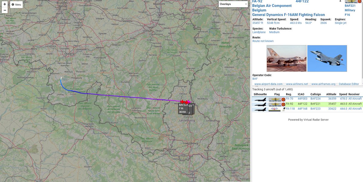 5472_nde's tweet photo. Trio of #BelgianAF F16 eastbound over #Germany 0940z https://t.co/XV8dqyQxHL