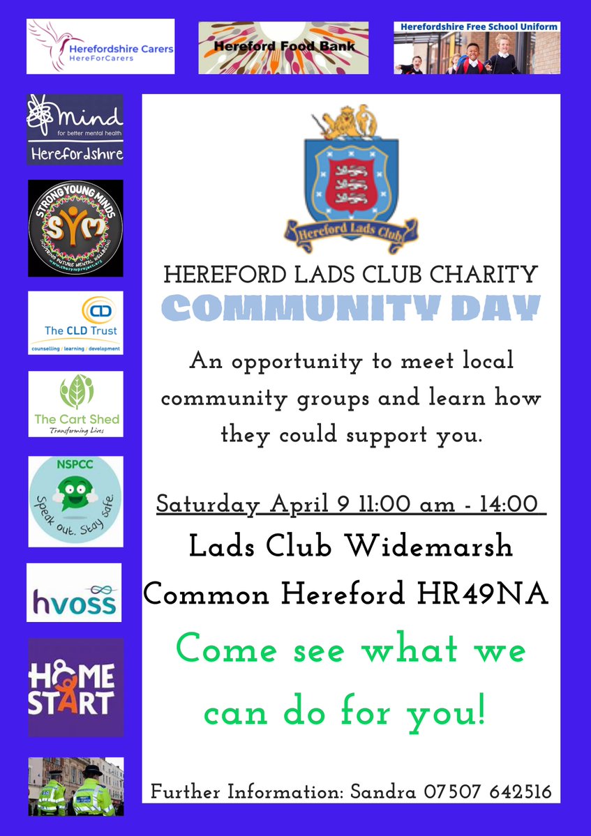 Strong Young Minds is looking forward to Hereford Lads Club Charity Community Day on Saturday 9th April. Why not come along and see us?