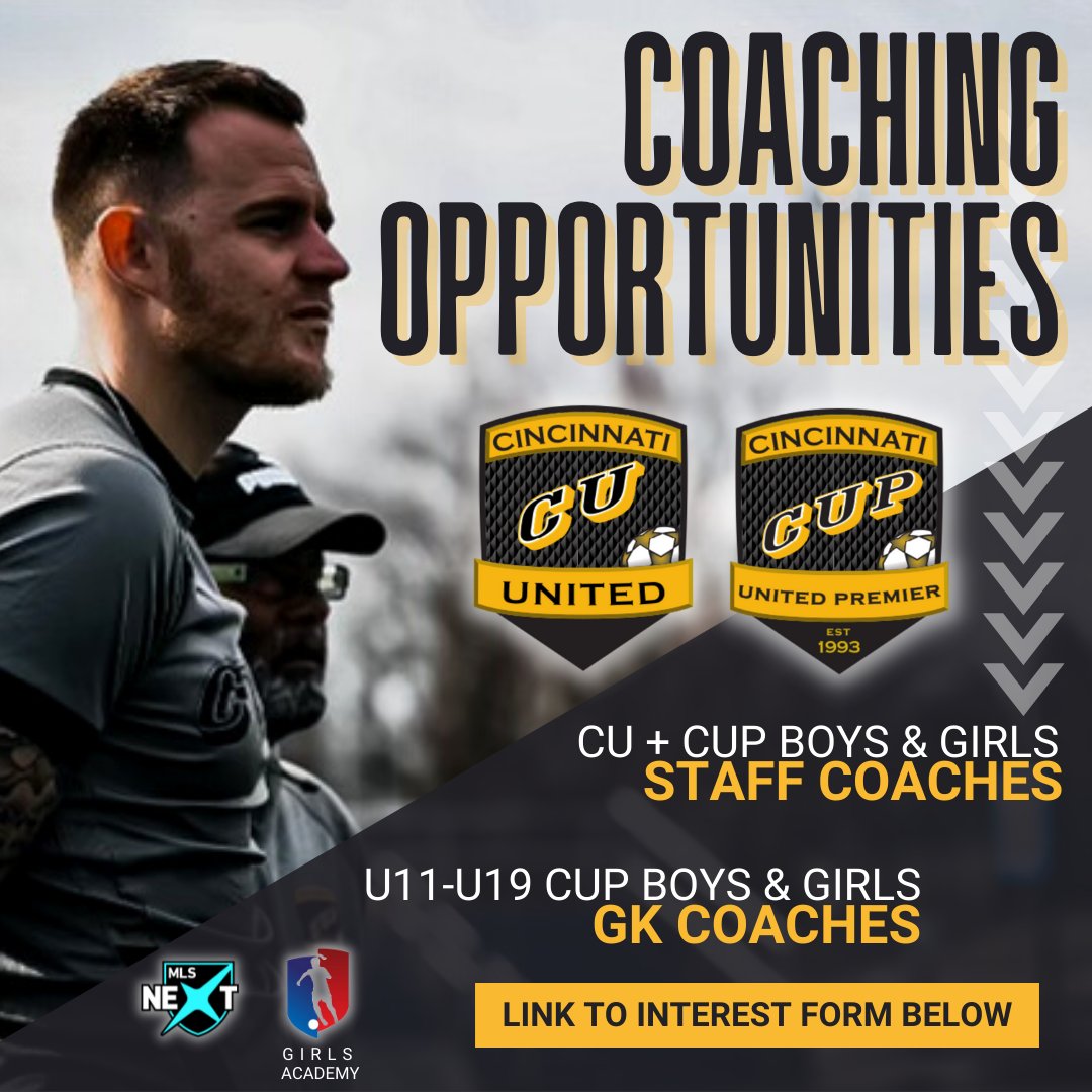 cincyunited's tweet photo. 🚨COACHING OPPORTUNITIES🚨

Are you looking to take the next step in your coaching journey with a developmentally focused staff? Join our United coaching family! 

Fill out the Coaching Interest Form at https://t.co/ubmQiDGSjR today! https://t.co/vaHEDisPKa