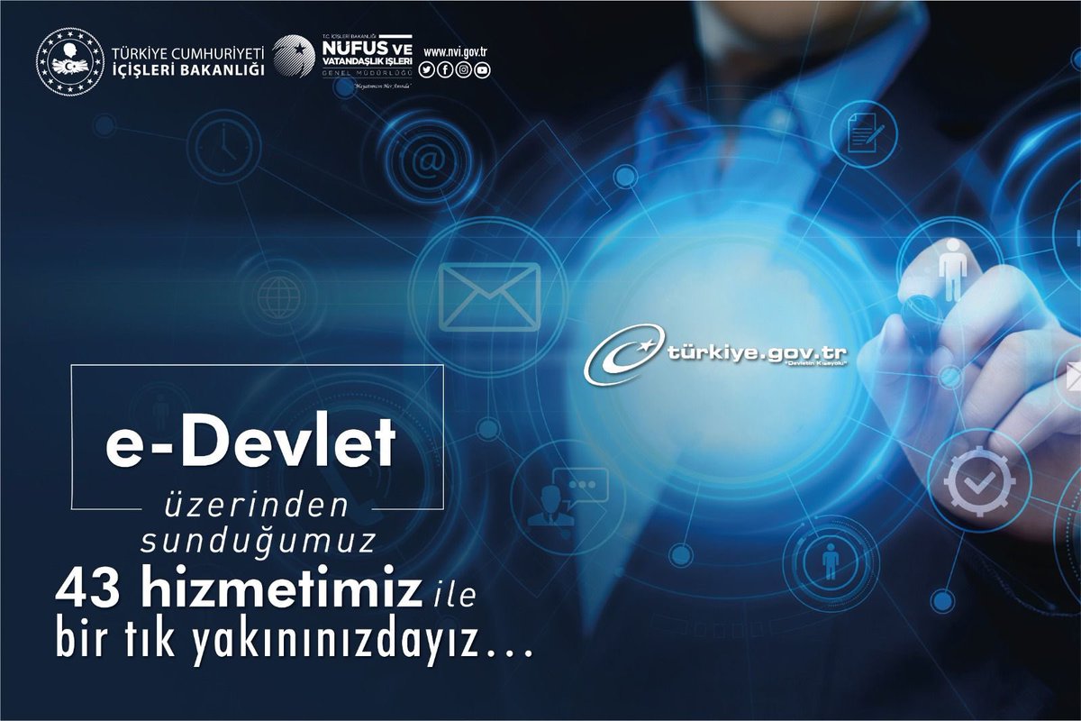 NVİ e-devlet uygulamalarında da 43 hizmetiyle yeniliğin öncüsü durumunda.. 2021 yılında e-devlet üzerinden  97 milyon hizmet alındı. Her geçen gün daha iyiye.. Yeni haftaya Bismillah <a href="/TCNufus/">Nüfus ve Vatandaşlık İşleri Genel Müdürlüğü</a> #HayatınızınHerAnında