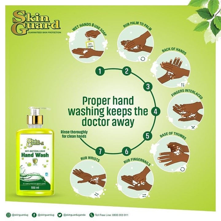 SkinGuardUganda's tweet photo. Germs can get into the body through the eyes, nose and mouth and make you sick, all because of your dirty hands. Wash your hands with Skin Guard Anti Bacterial Hand Wash following these simple steps to keep the germs away

#SafeWithSkinGuard https://t.co/mNG7Rz38OA